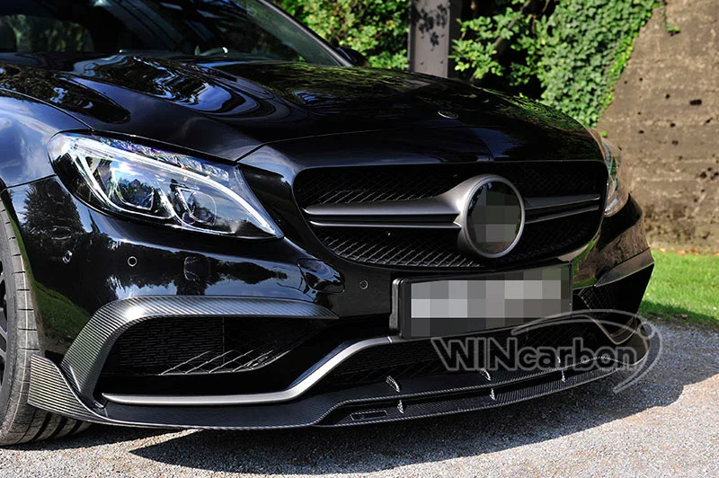 B Стиль реальные юбка переднего бампера из углеродного волокна спойлер для Benz W205 C63 C63S AMG седан и купе 2015UP