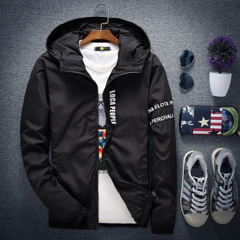 

2019 spring and autumn new fashion slim young men hooded jacket thin jacket quality men's casual fashion men's coat