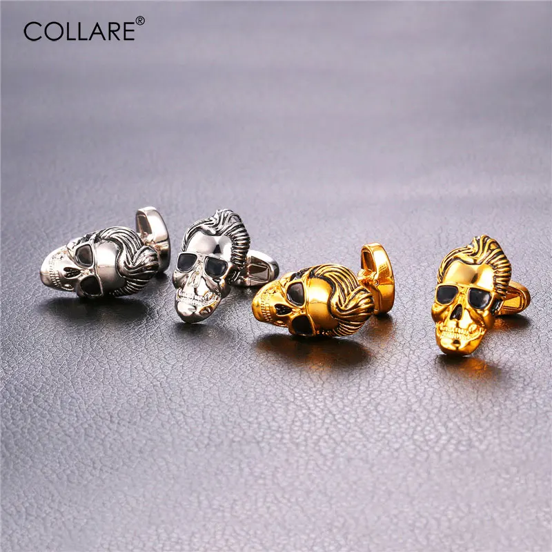 

Collare Cufflinks For Mens Punk Skull Gold/Silver Color Cuff Links High Quality Wholesale Cuff Buttons Men Jewelry C196