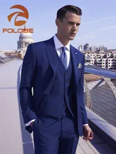 FOLOBE terno masculino Custom Made Blue Men Wedding Suit Groom Tuxedos Suits Herringbone Retro Gentleman Suit Formal Party Suits