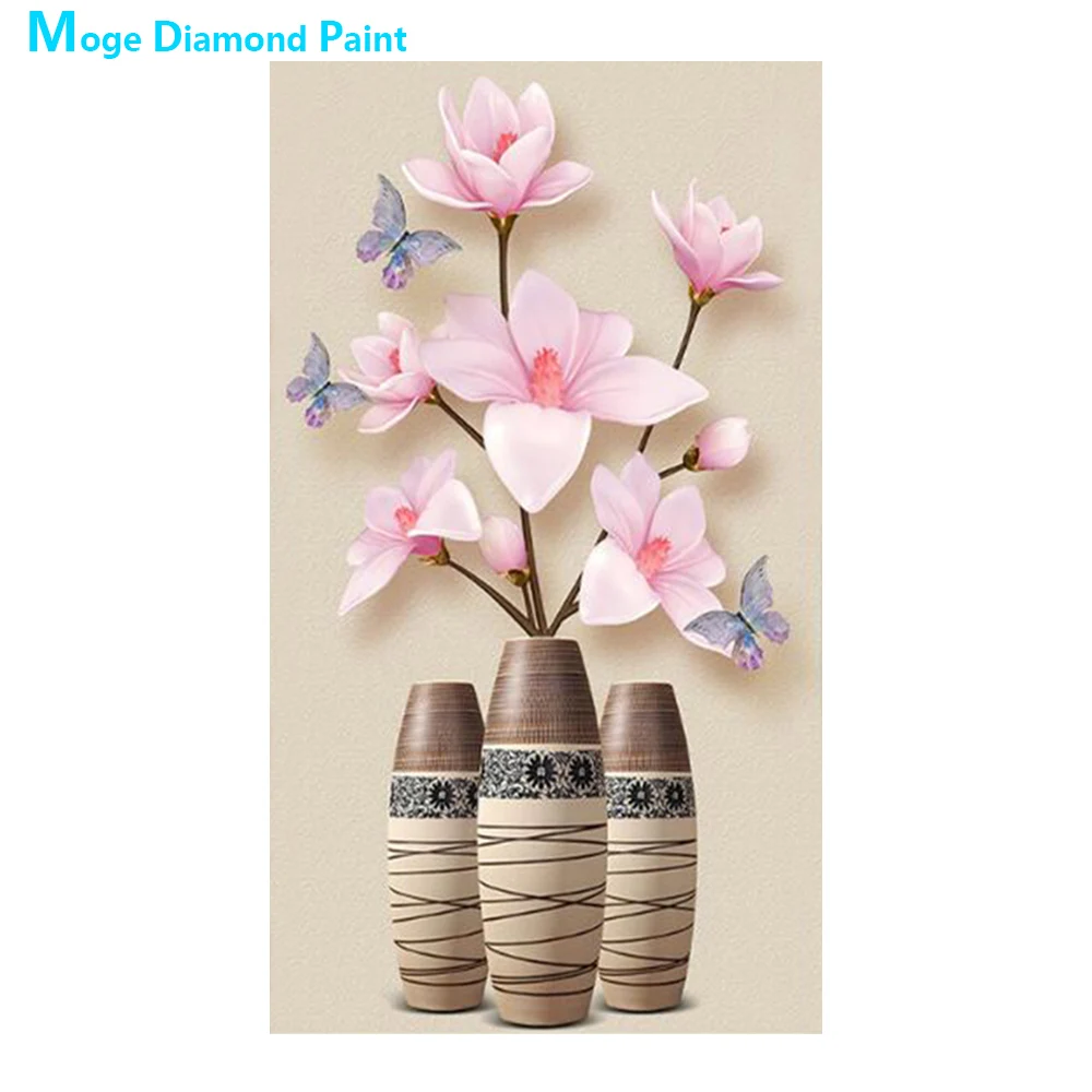 

Pink Yulan floral vase Diamond Painting Full Round Porch corridor New DIY Sticking Drill Cross Embroidery 5D Home Decoration