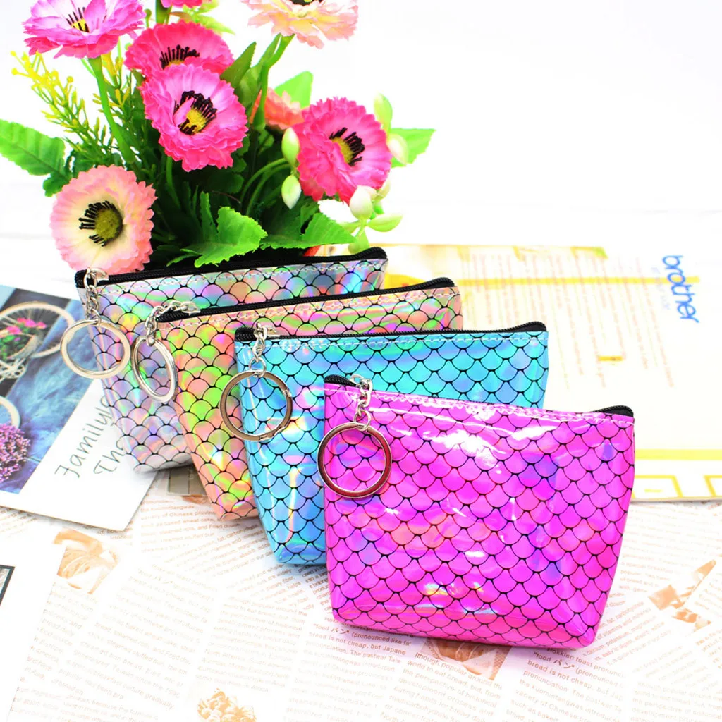 

Fashion Laser Coin Purse Women Cute Mermaid scale print Girls Coin Purse Coin Wallet Change Pouch Key Card Holder Pochette#HYL