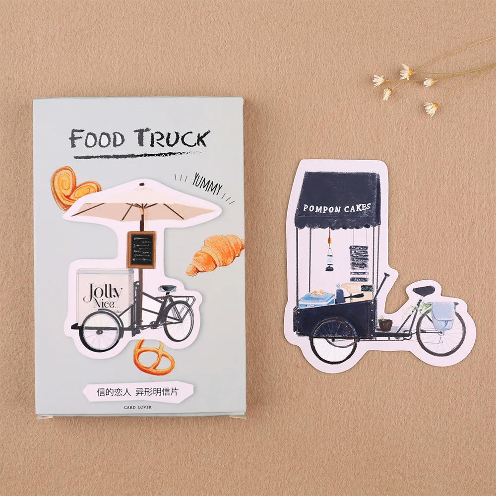 

30pcs/lot FOOD TRUCK Cartoon Animals Kawaii Cartoon Postcards Cute DIY Envelop Gift Card Creative Bookmark