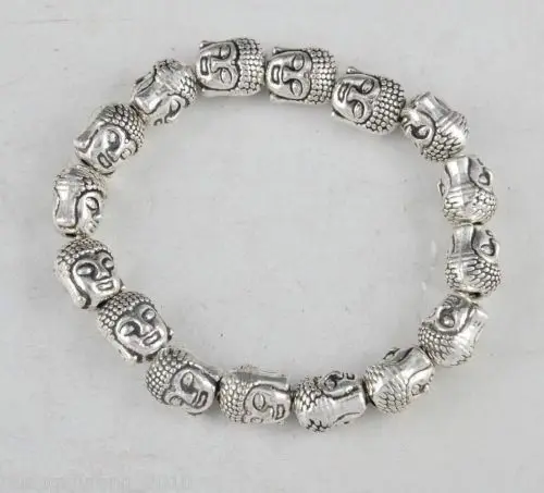 

Tibet Silver Buddha Chinese Old Handwork Amulet Elastic Bracelet^^10PC^18K GP style Fine jewe Noble Natural jade SHIPPING 6.02