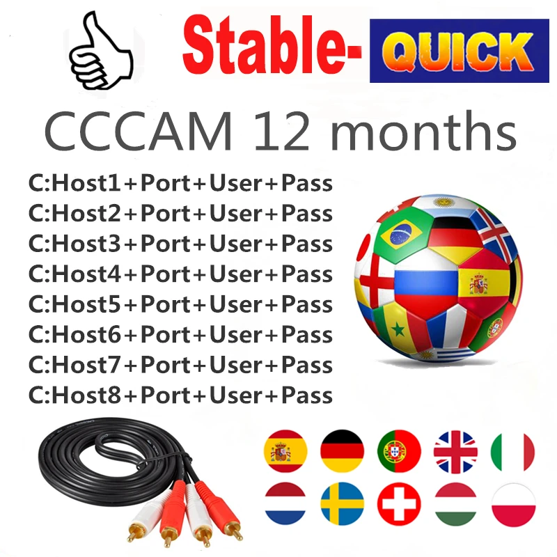 CCCams 7 линий стабильный для спутникового ТВ ресивера HD DVB-S2 через USB Wifi Поддержка Испания Италия Франция Португалия Германия Европа Cccam