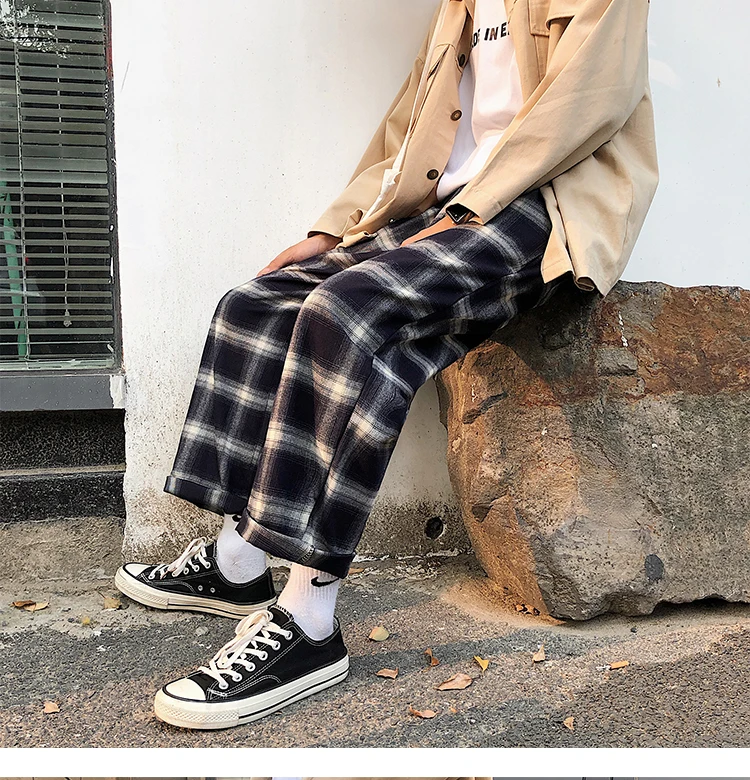 2018 Для мужчин; уличная Повседневное брюки хлопок решетки печать высокого качества модные черные/темно-Цвет штаны свободного кроя плюс