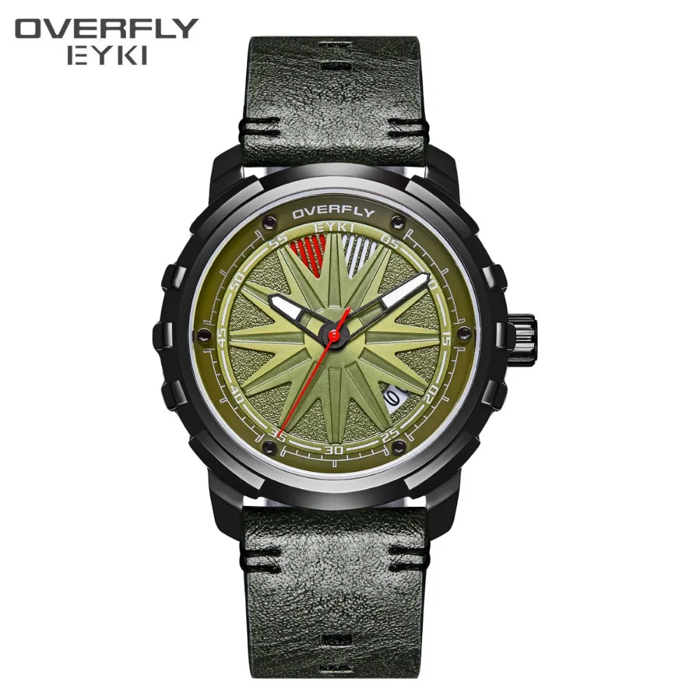 EYKI Brand Creative Men Watches Men Military Watches Men's Watch With Calendar Trend Male PU Leather Quartz Wristwatch Clock 