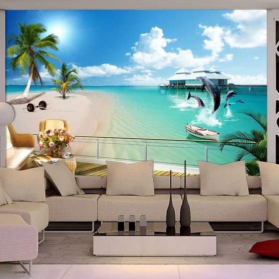 3D фотообои обои для пляжа пальмы Эгейское море гостиной дивана ТВ фон стены отеля