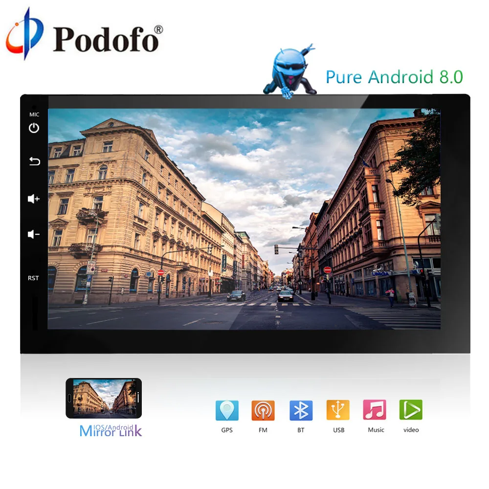 

Podofo Android 8.0 Car Multimedia Player 2 Din Car Radio 7" GPS Navigation 4G+32G Bluetooth FM WiFi USB Car Audio Stereo Radio