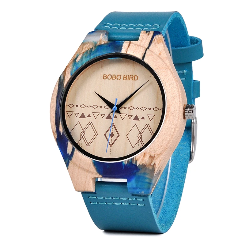 Reloj mujer BOBO BIRD женские часы деревянные бамбуковые наручные часы синие мягкие кожаные мужские часы кварцевые часы на заказ Подарки C-S07