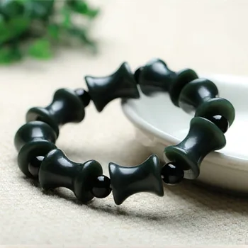 

Natural Dark Green Stone Bracelet Bamboo Shape tube Hand String Bracelet Bangles Fashion Men Boy's Stone Jewelry