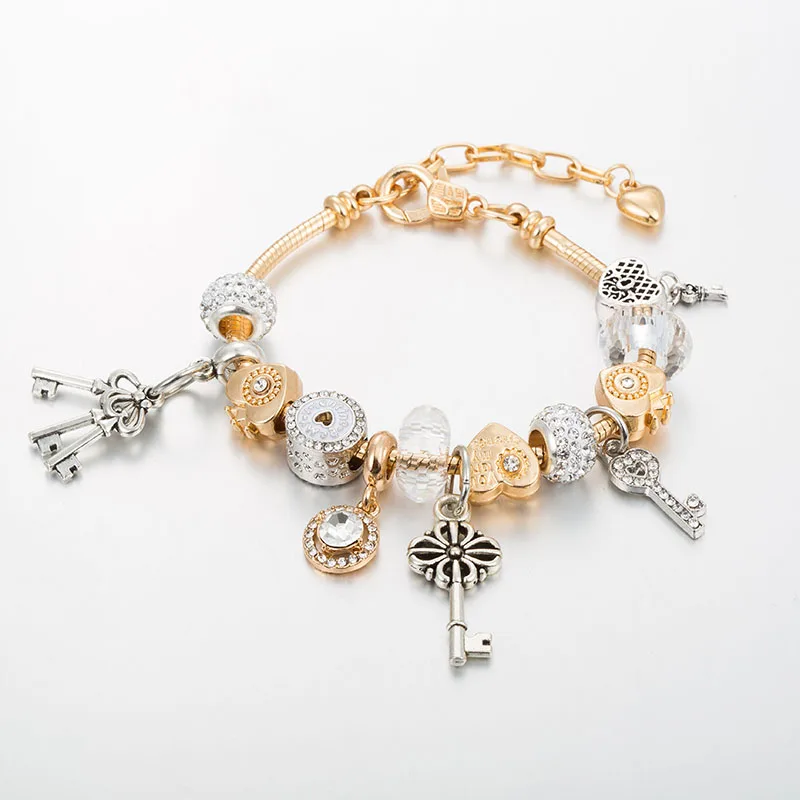 

ANNAPAER 2019 New Catena Locks keys Heart Charm Bracelets & Bangles Fit Original Bracelet Party Gifts For Women Jewelry B19040
