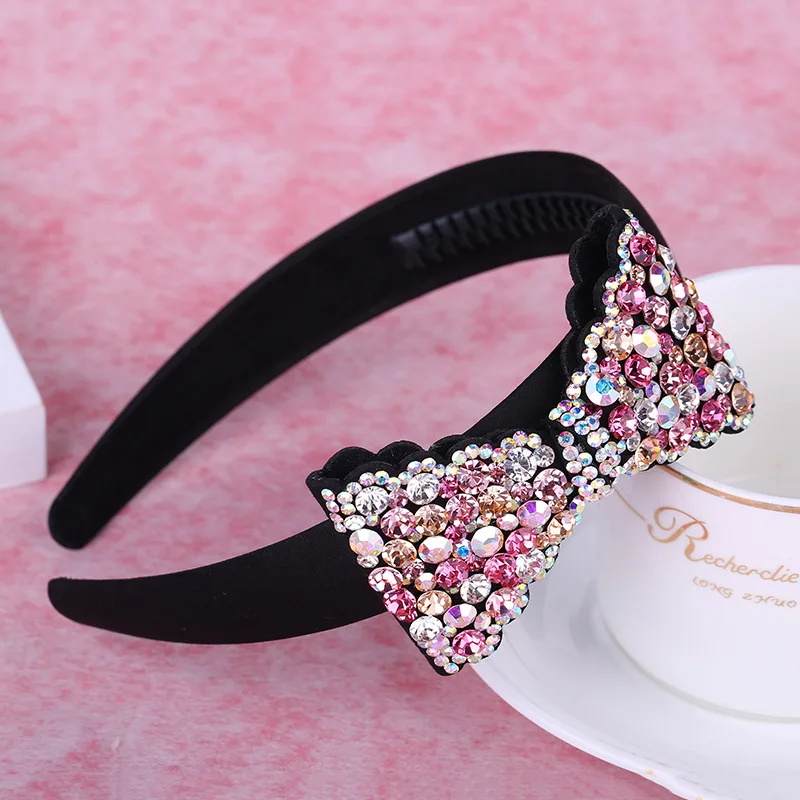 

Korean Fashion Girl Exquisite Width HairBands Ornament Shiny Rhinestone Bowknot Headwear For Women Bridal Headband Accessories