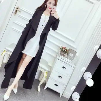 

2019 Spring Thin Windproof Outerwear Women Trench Coats Long Sleeve Open Front Elegant Office Work Long Coat Cardigan