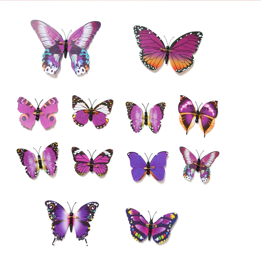 12PCS Wall Stickers Butterfly 3D Wallpaper PVC 3D House Decoration High Quality Wall Stickers 3D Wallpapers For Living Room - Цвет: Фиолетовый