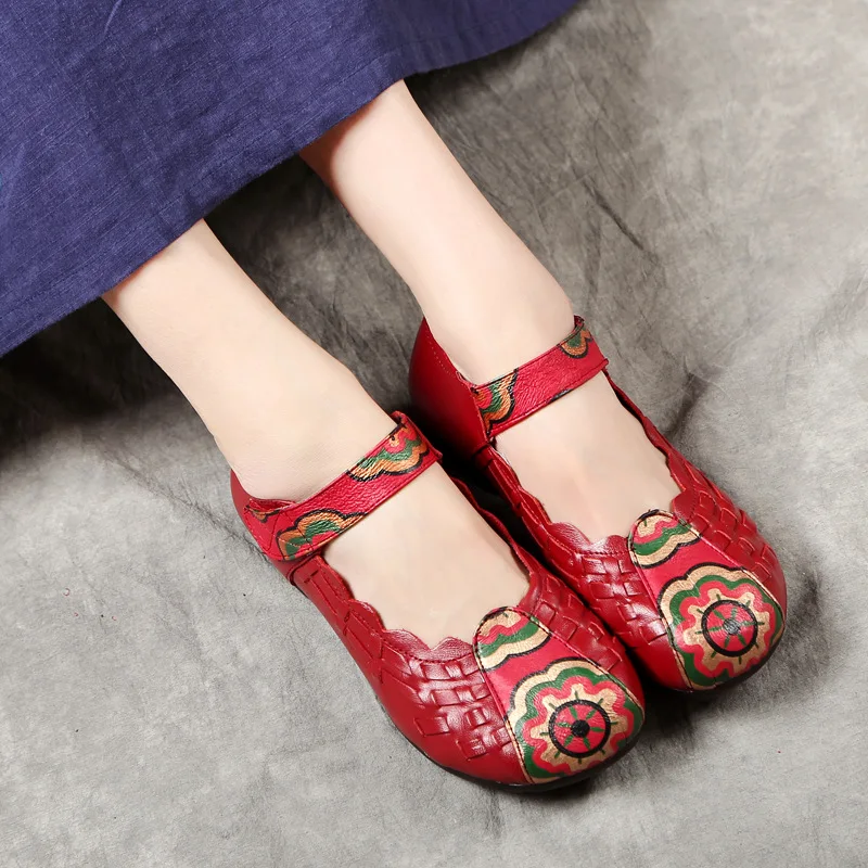 

2019 Handmade National Style Women'S Shoes Female Shallow-Toe Genuine Leather Shoe Mother Weave Single Shoes Big Size