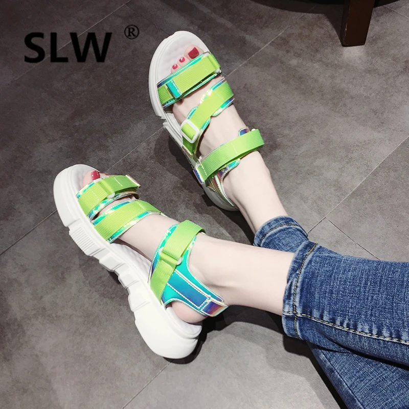 

platform sandals Casual Patent Leather casual shoes Canvas buty mixed color tip binding soulier femme summer Latex Low zomer