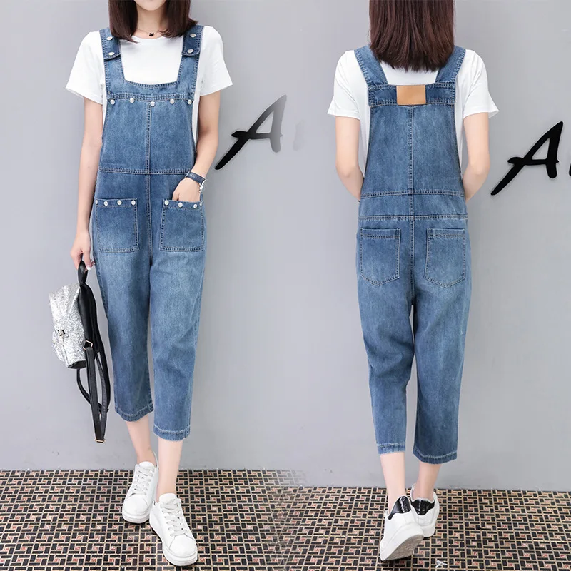 

Women Jumpsuit Playsuit Straps Washed Blue Overalls Rompers Womens Jumpsuit Loose Casual Jeans Playsuits Salopette Femme En Jean