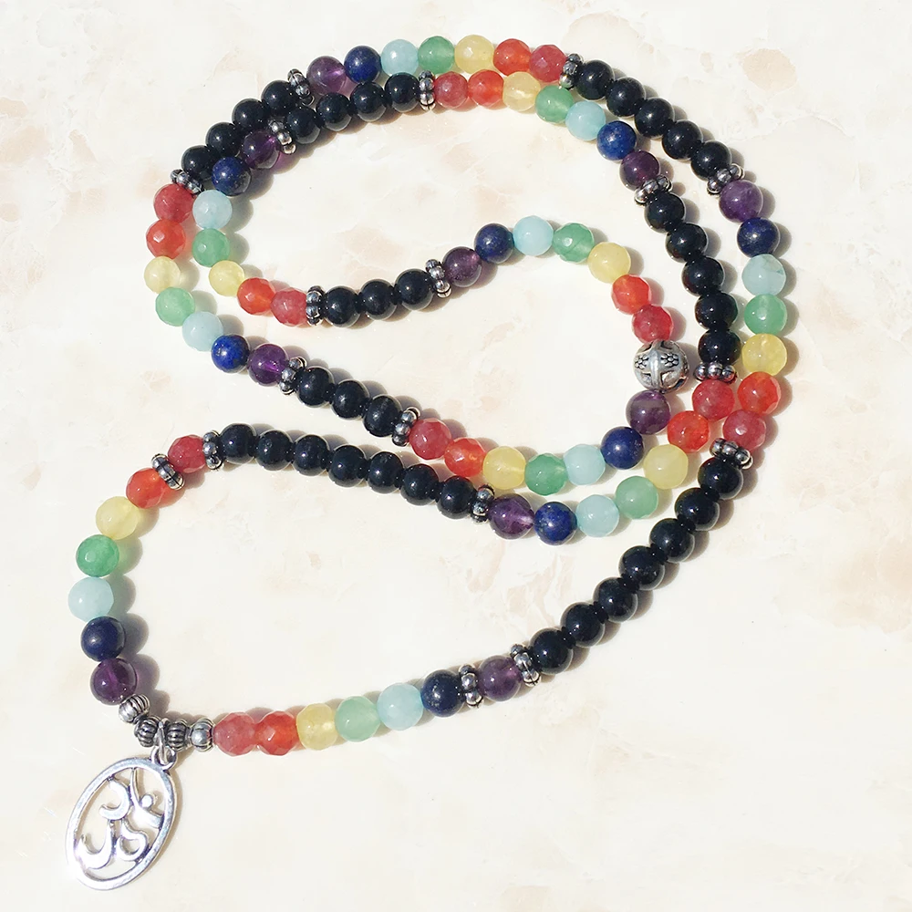 Sn0069 108 мала чакра браслет или ожерелье 7 Чакра Йога медитации браслет для женщин чистый природный камень