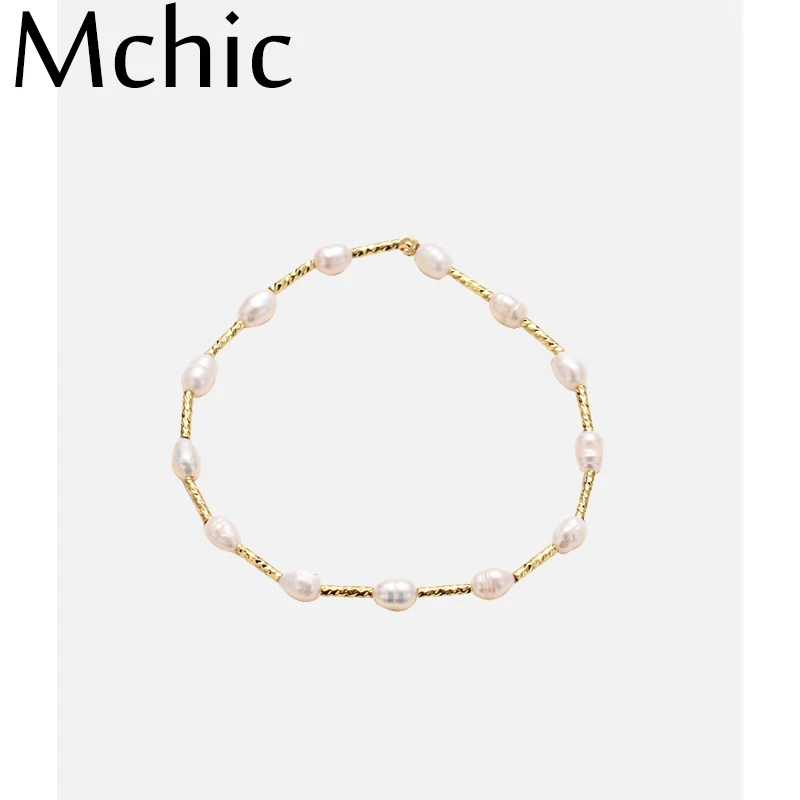 Mchic Fashion Exquisite Freshwater Pearls Bangles Charm Baroque Copper for Women Jewelry Manchette Bracelet Femme 2019 | Украшения и