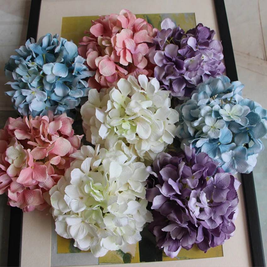 

10PCS/Bag Can Mix Color Large hydrangea flower heads Wedding decor Artificial Silk Flower Heads DIY Party Decorative Flowers
