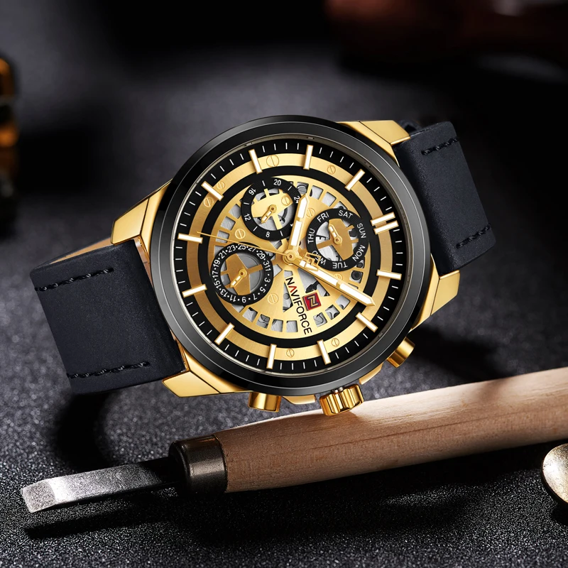 2018  NAVIFORCE Mens Watches Top Brand Luxury Waterproof 24 hour Date Quartz Watch Man Leather Sport Wrist Watch Men Waterproof Clock (17)