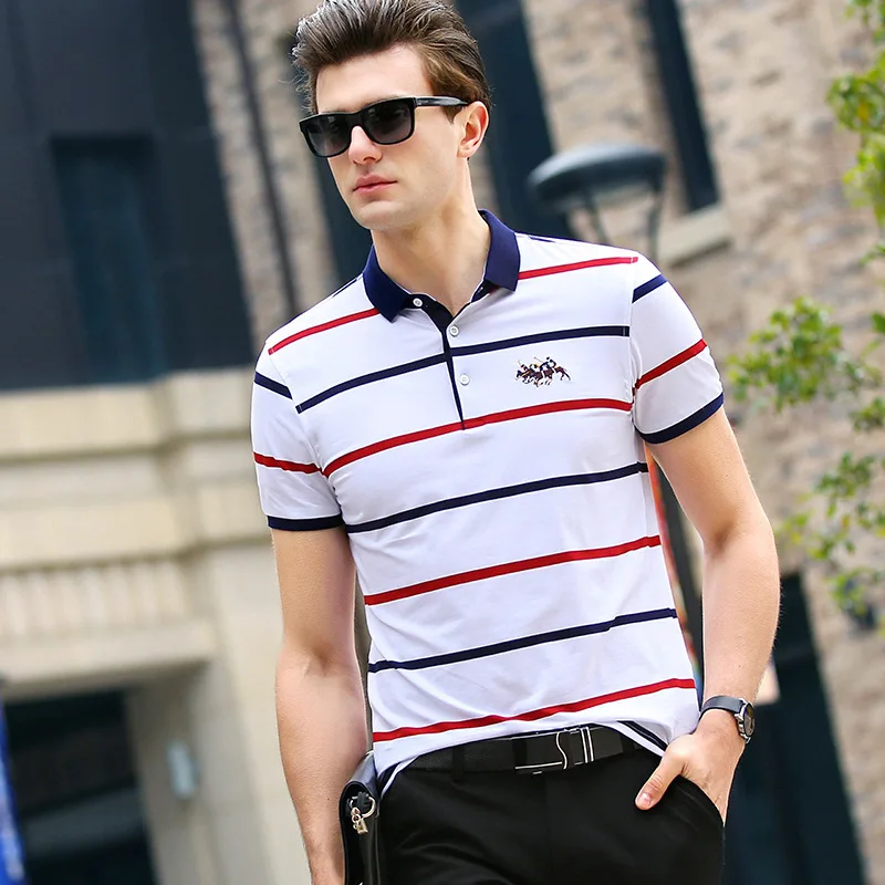 

2018 New polo shirt men summer fashion striped short sleeve cotton embroidery business casual homme camisa breathable plus size