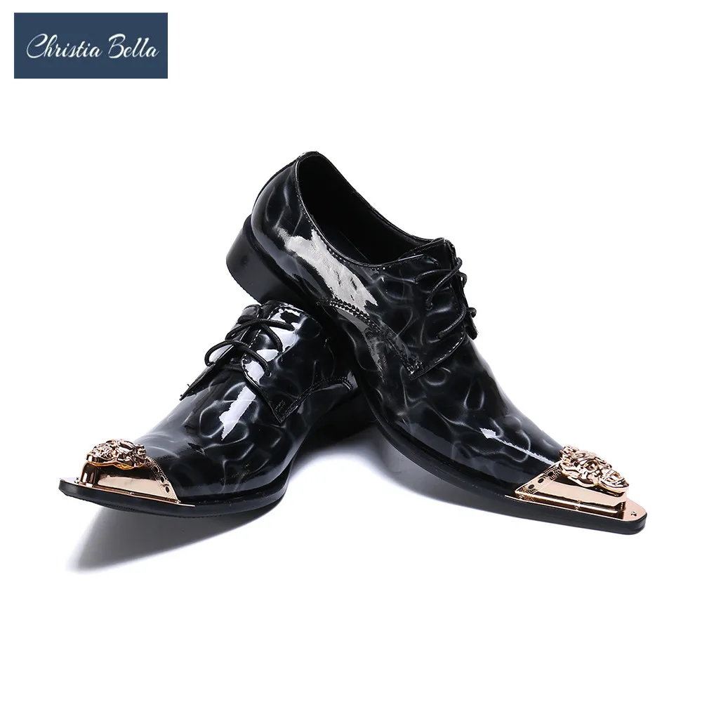 

Christia Bella Classic Sapato Social Masculino Elegant Business Men Dress Shoes Gold Steel Toe Loafers Suit Brogues Office Shoes