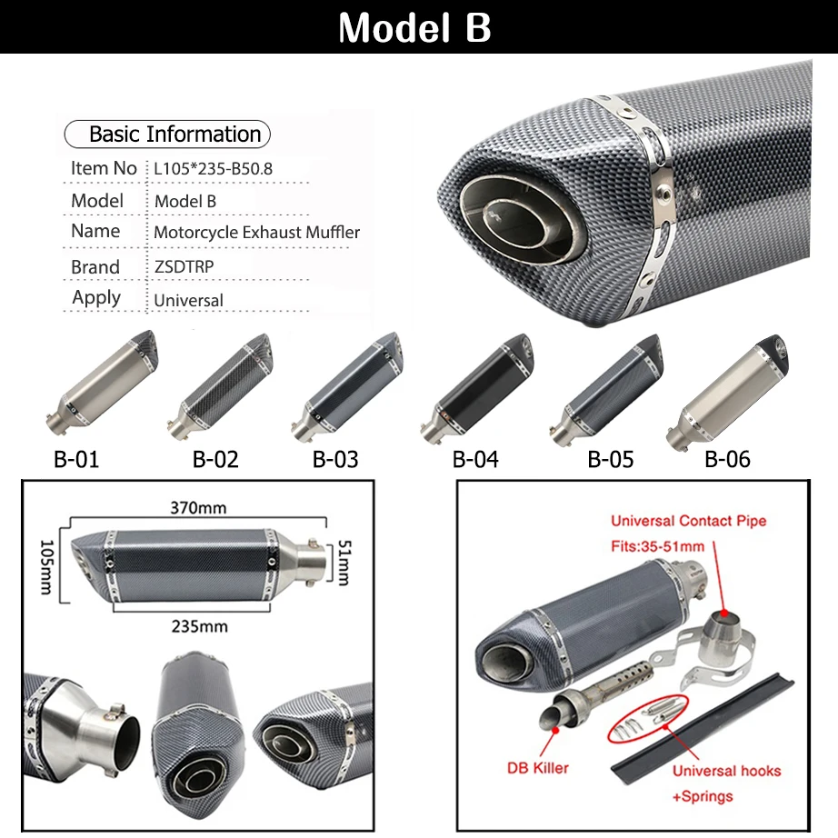 ZSDTRP Akrapovic de escape de la motocicleta silenciador Escapamento Moto Universel para nmax CRF 230 Z750 CB400 ER6N GY6 con silenciador