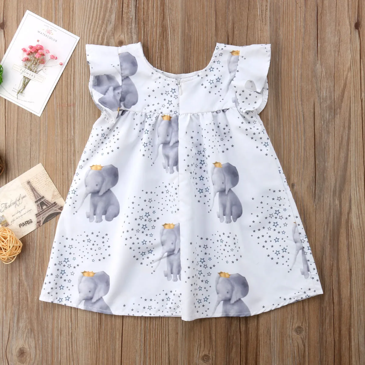 Kid Toddler Girls Cartoon Elephant Peanut Party Print Short sleeve Dress