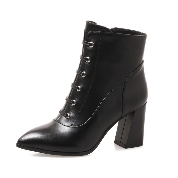 

New Fashion Women Shoes Pointed Toe Genuine Leather Mid Boots Female Casual Soft Vintage Ladies Boot High Heel DR-A0017