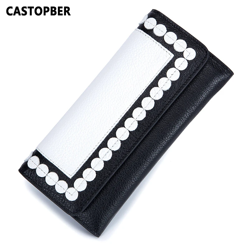 

2018 New Arrival Contrast Hit Color Wallets Cow Genuine Leather Women Long Wallet Purse Ladies Clutch High Quality Famous Brand