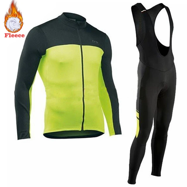 New NW Men's Thermal Fleece Winter Cycling Jersey Bib Pants Tights Kits Outdoor Sporting Biking Sets Cycling Outfits - Цвет: Winter suit