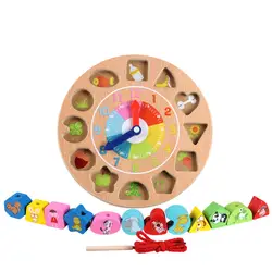 Детские деревянные игрушки Цифровой животных форма носить линии блок часы игрушка для раннего развития форма познание соответствия