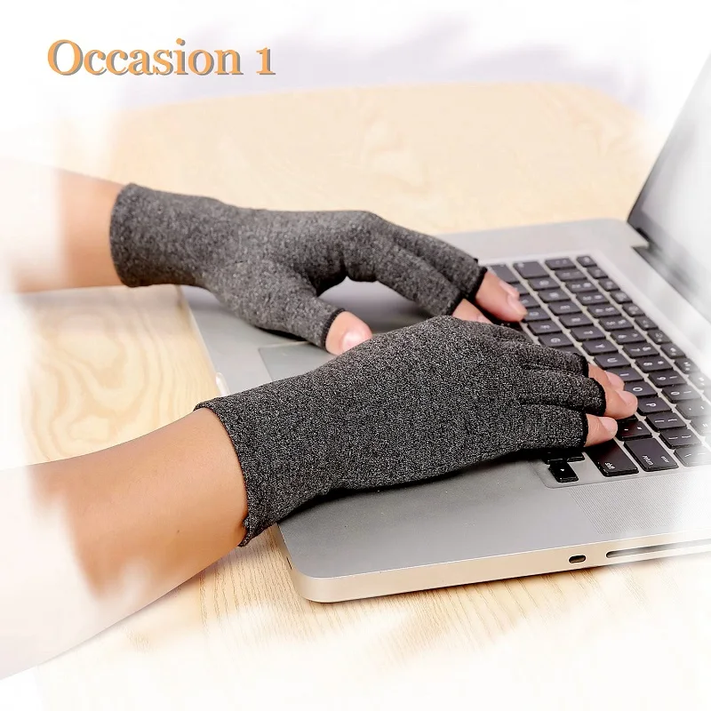 Grey Women Men Therapy Compression Open Fingers Gloves Hand Arthritis Joint Pain Relie Cotton Elastic Hand Gloves