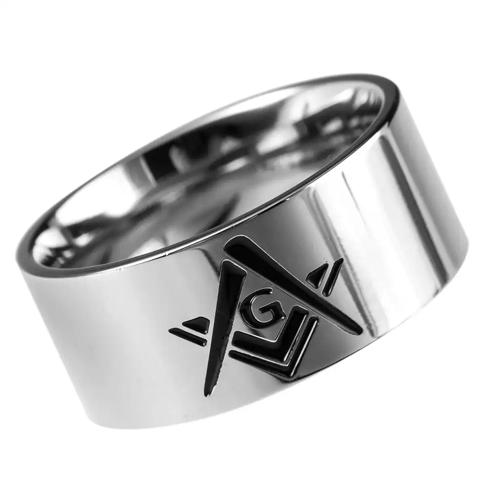 Black toned Stainless steel Masonic ring Masons biker freemason temple US 7-15
