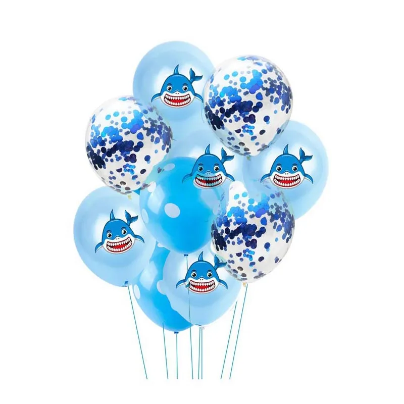 10/15pcs Baby Blue Shark Birthday Party Theme Latex Balloons Babyshower