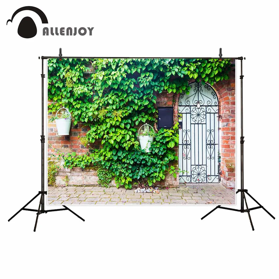 

Allenjoy Garden door brick wall city street green leaves beautiful background photography backdrops decorations for home