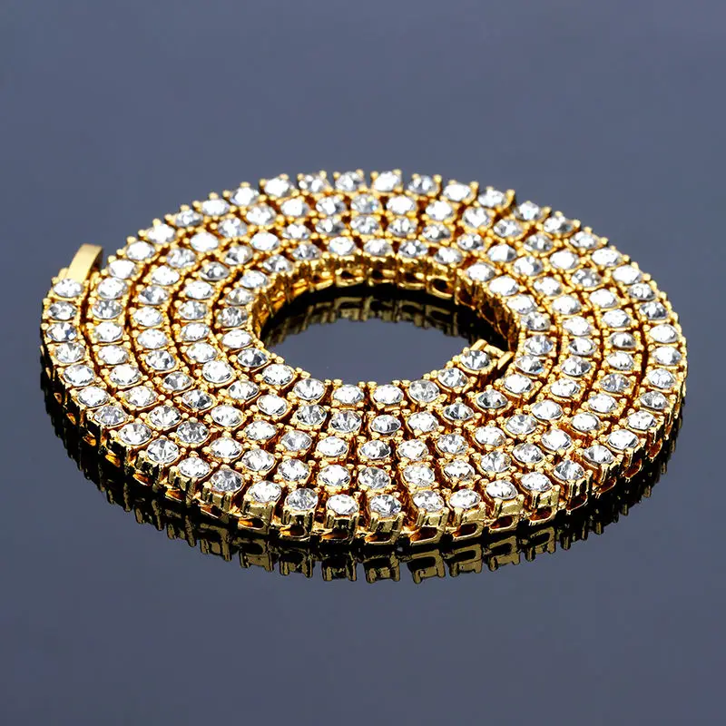 Hip Hop zlatý řetízek 1 řádek 5 mm kulatý řez tenisový náhrdelník řetěz 20inch - 30inch Pánské Punk Iced Out drahokamu řetěz náhrdelník šperky