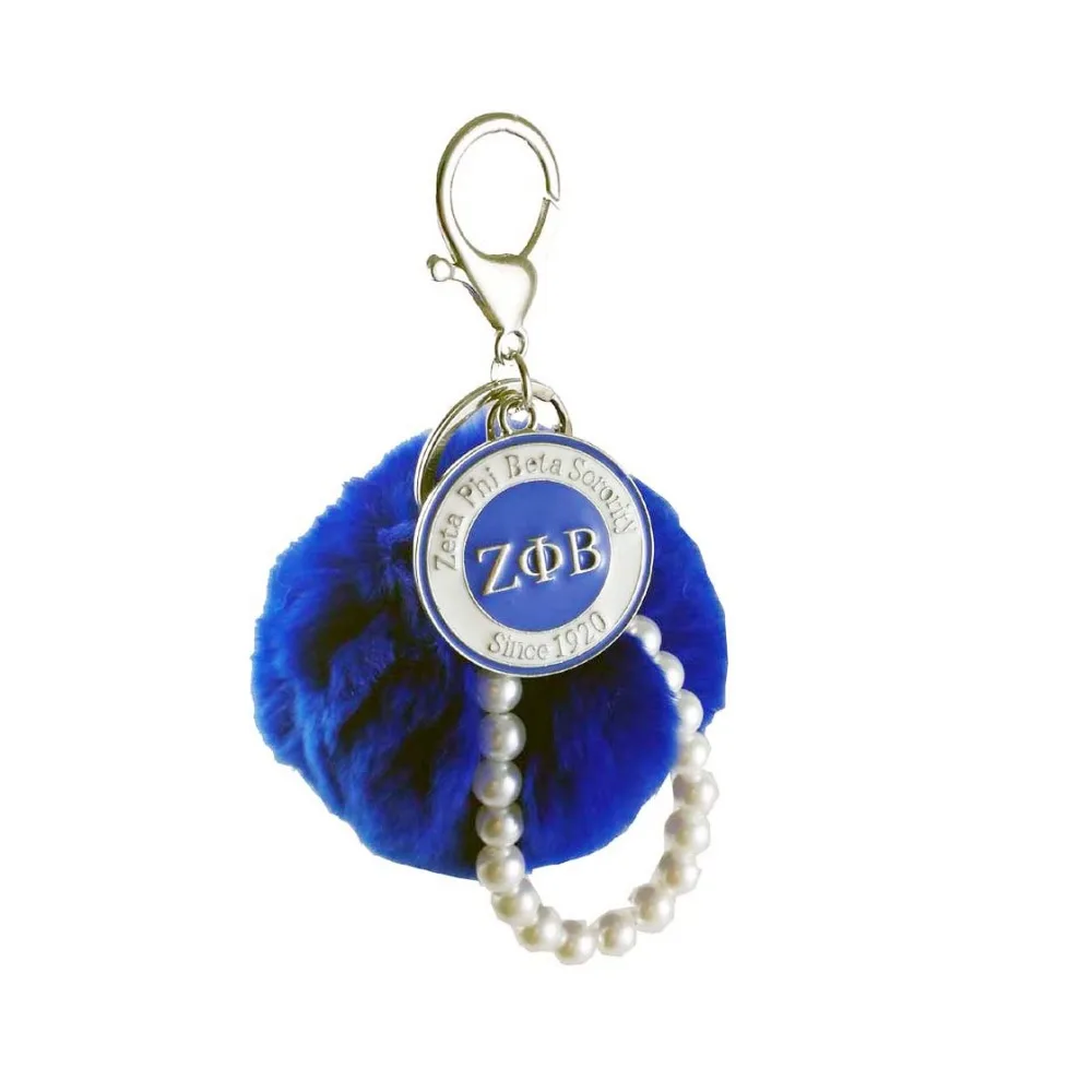 

New ZPB Pink Mink Hair Pearl ZETA PHI BETA keychain Keyring