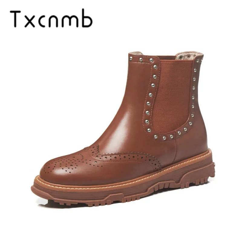 

TXCNMB New Cow Leather High Heels Boots Women Ankle Boots Black Office Ladies Casual Shoes Spring Autumn Boots Woman