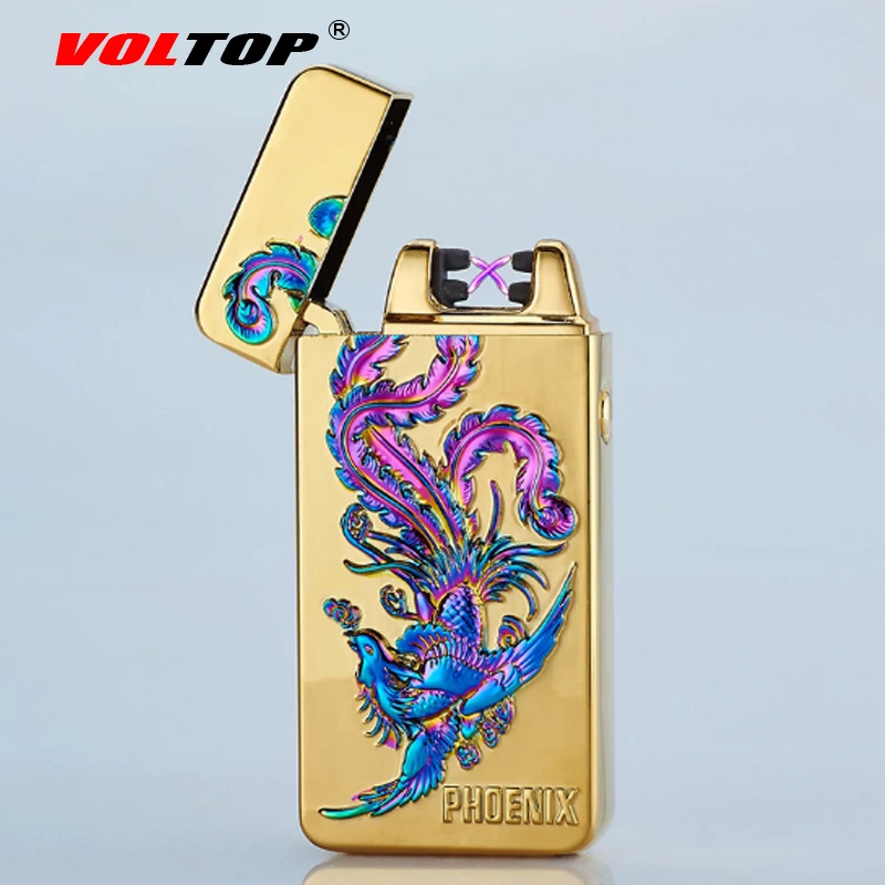 VOLTOP Relief Totems Electric Arc Pulse Lighter Windproof Embossed Plating Cigarette Lighter USB Charge Smoking Accessories