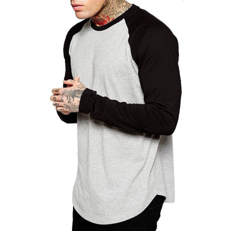 

2018 Autumn Casual Long Sleeve T-shirt Men Fashion Loose O-neck T Shirt Patchwork Tees Tops Plus Size M-3XL