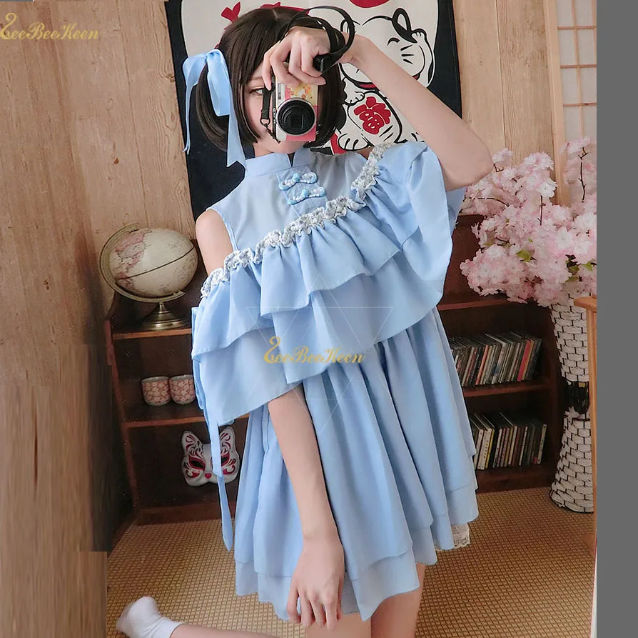 Платье для взрослых Hanfu синее платье в стиле Лолиты женщин милый китайский костюм