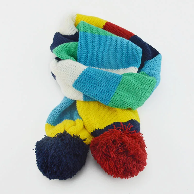 Милый детский клетчатый шарф с помпоном, теплые осенне-зимние шарфы для мальчиков и девочек, вязаный шарф с воротником для детей