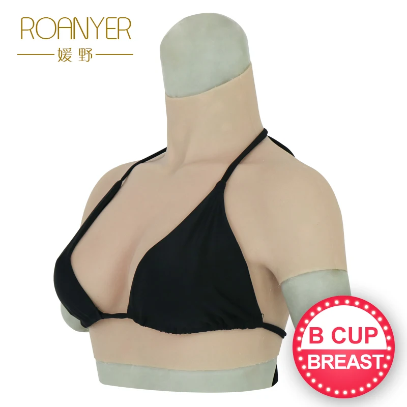 

Roanyer Top B-cup Realistic Silicone Breast Form for Crossdresser drag queen shemale Cosplay Transgender short sleeve Fake Boobs