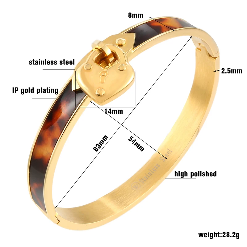 Модный браслет с леопардовым принтом и эмалью для женщин, позолоченный браслет из нержавеющей стали 316L для влюбленных, жесткий браслет