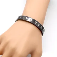 Hot Sale Delicate 10mm Wide Black Roman Numeral Bracelets & Bangles Stainless Steel Bangle Women Vacuum Plating Bangle