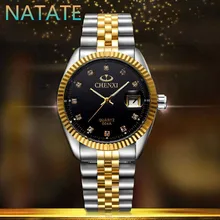 NATATÉ CHENXI Hombres de Negocios Los Hombres de Marca de Moda Reloj de Acero Inoxidable reloj de Cuarzo de oro Intermetálico Reloj Resistente al agua 0140