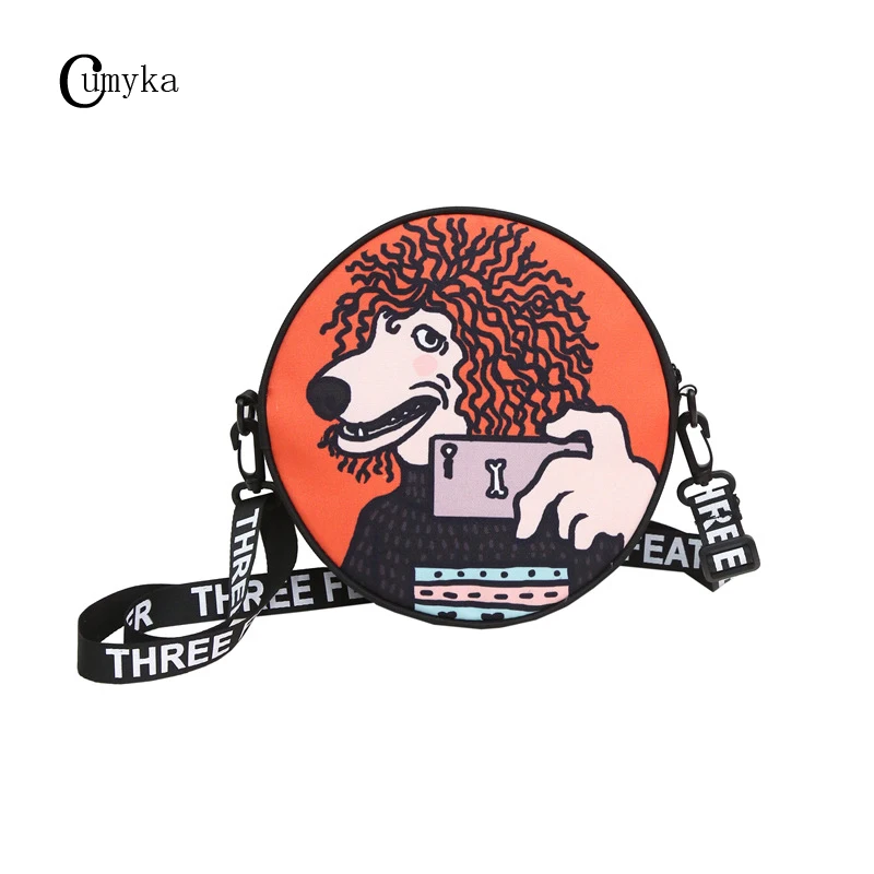 

CUMYKA Canvas Print Dog Letter Shoulder Bags Original Small Women Handbag Mobile Phone Bag Purse Men Crossbody Circular Animal